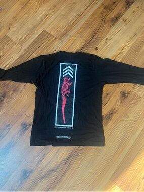 Chrome Hearts Black Long-Sleeve Tee with Pink Skeleton Graphic